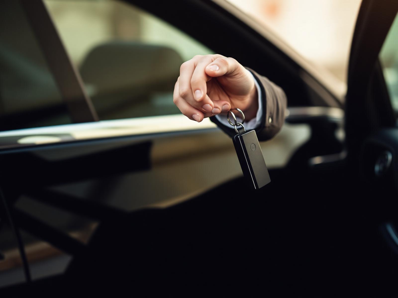 Chauffeur taking handover of car keys